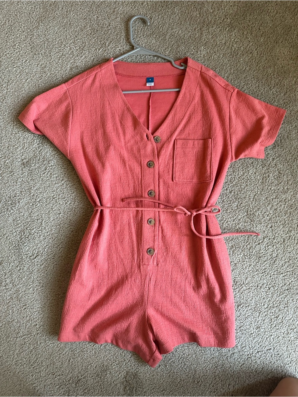 Old Navy Coral Button-Front Short Sleeve Romper
